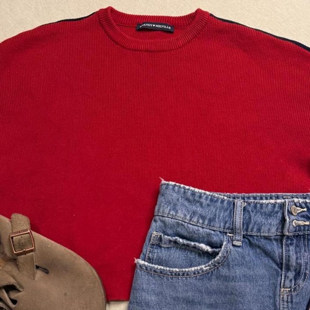 Brandy-melville Women's Red and Blue Jumper